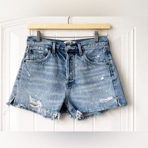 AGOLDE High Rise Denim Shorts Size 26 Distressed Raw Hem